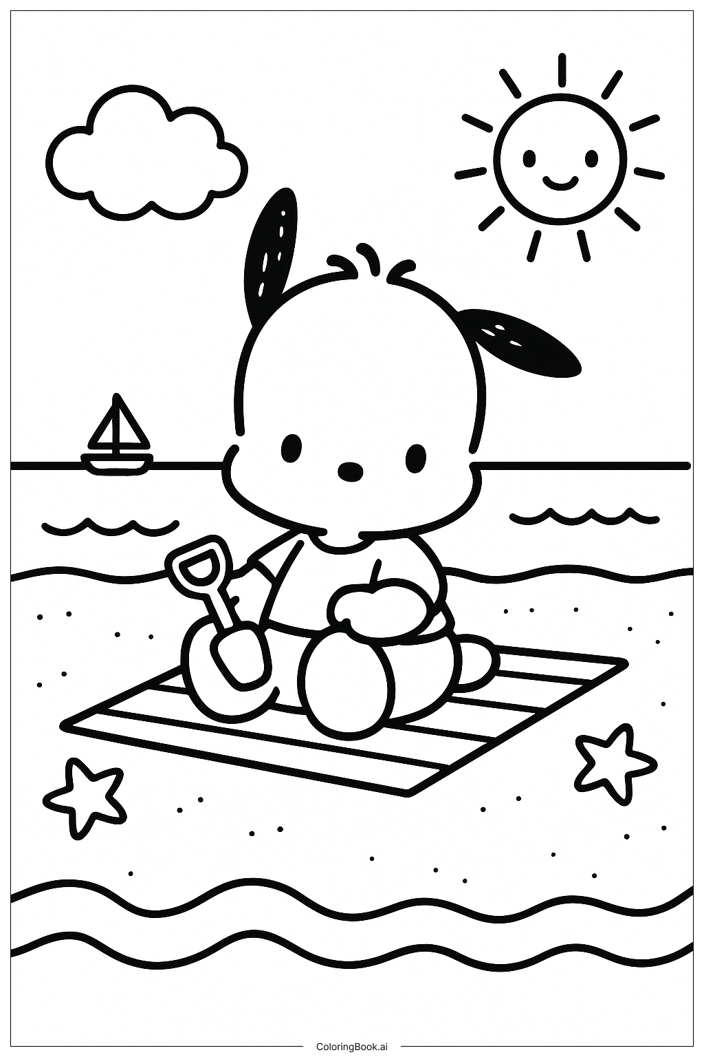 Pochacco At Beach Scene Coloring Page