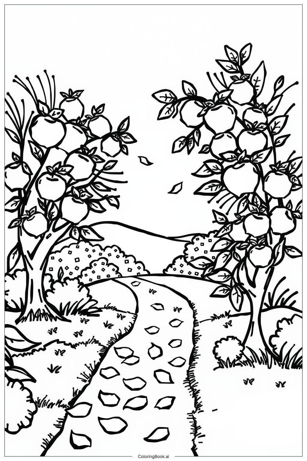  Apple Orchard in Full Bloom Coloring Page 