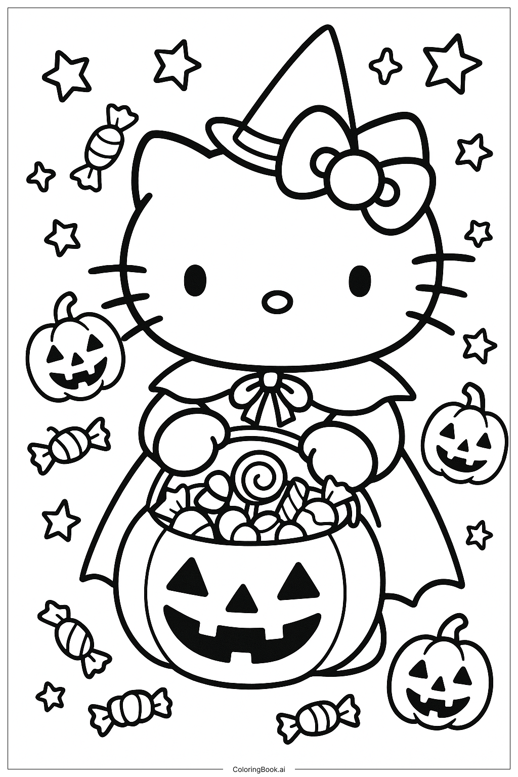 Trang tô màu Hello Kitty Với Xô Kẹo Đầy ắp