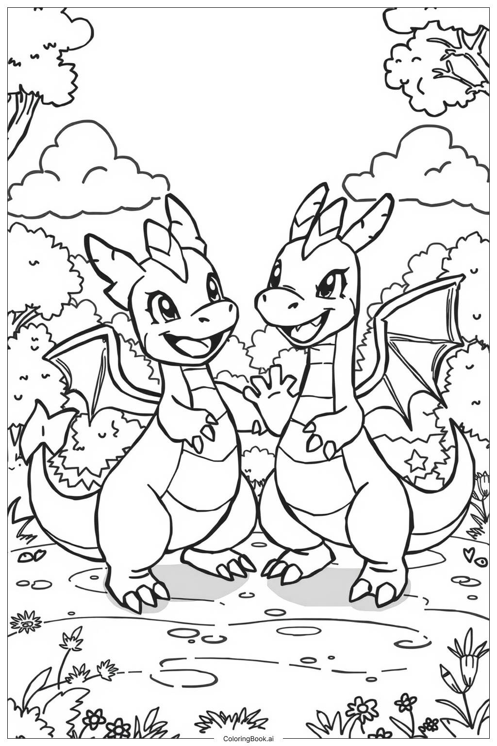  Page de coloriage Dragon Pokémon Bataille 