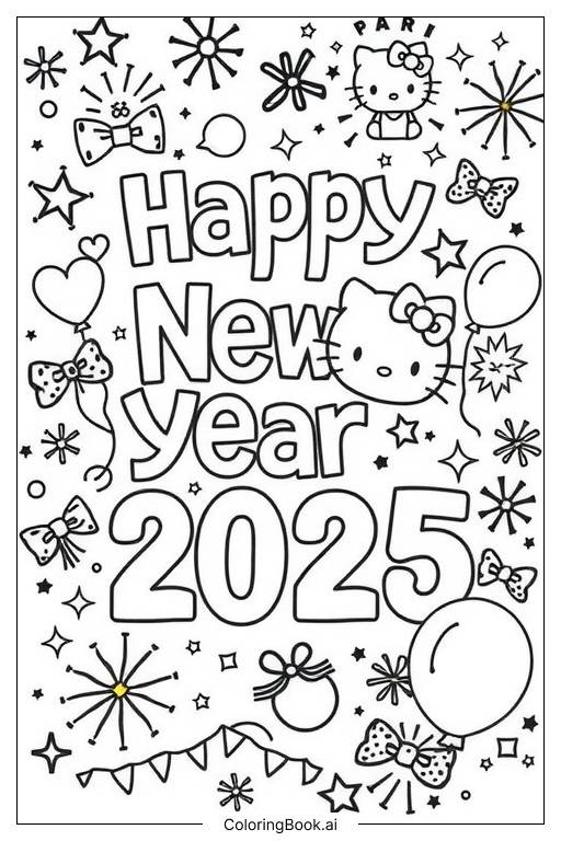  hello kitty 2025 happy new year-2 Coloring Page 