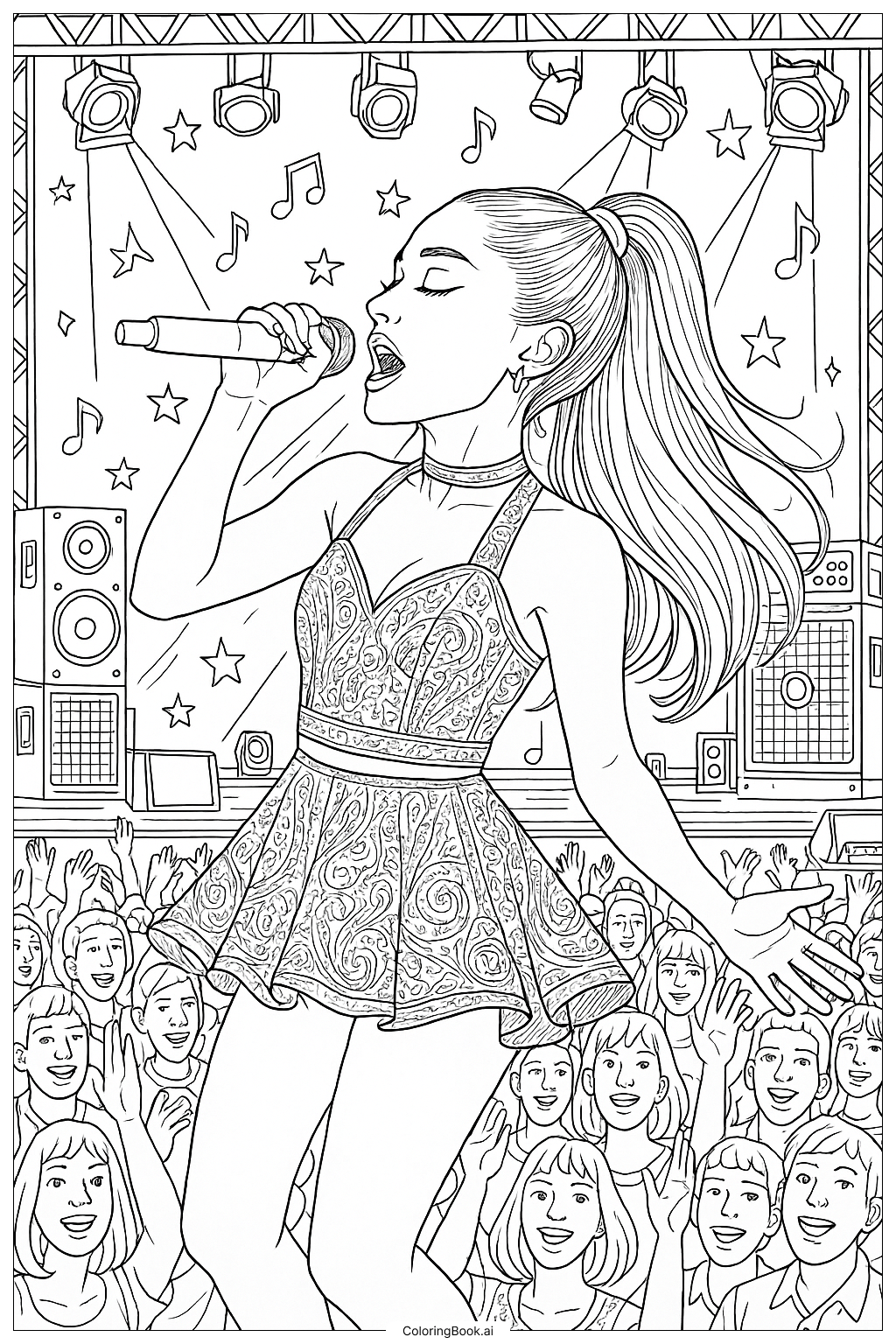  Página para colorear de Ariana Grande actuando para una gran multitud 