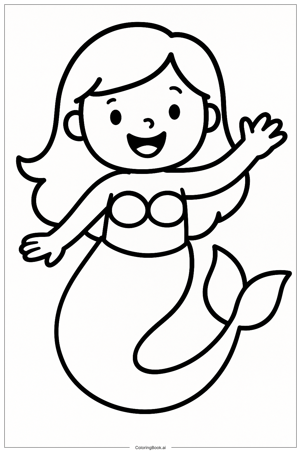  Happy Mermaid Waving Under The Sea Coloring Page 