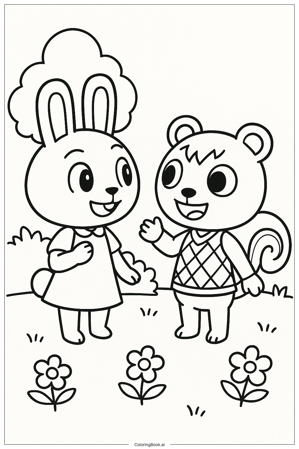  Zwei Animal Crossing Dorfbewohner beim Plaudern Ausmalseite 
