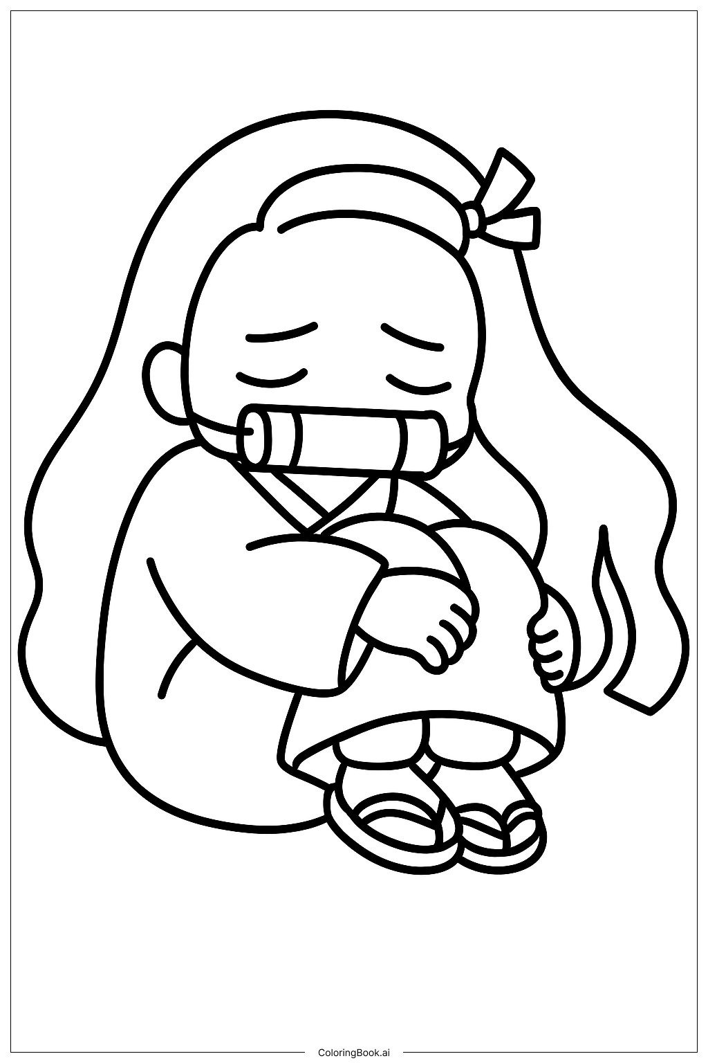  Página para colorear de Nezuko Enroscada En Una Bola 