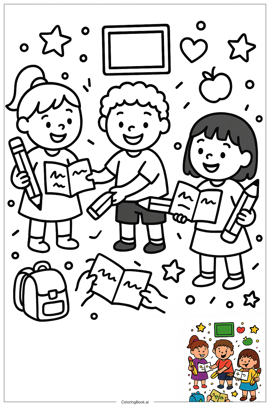  学校の最後の日のサイン集の塗り絵ページ 