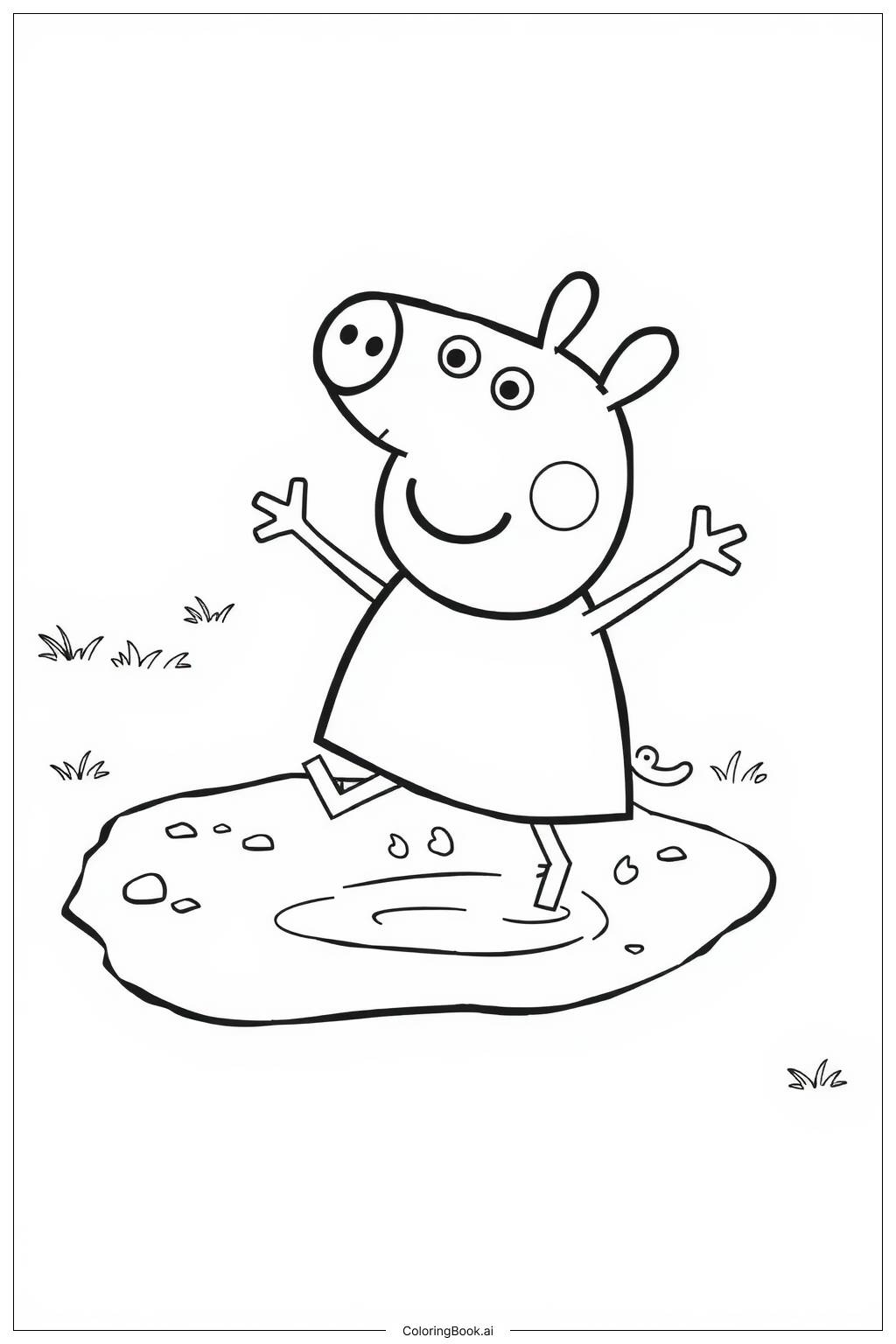  Página para colorear de peppa pig saltando en charcos de barro 