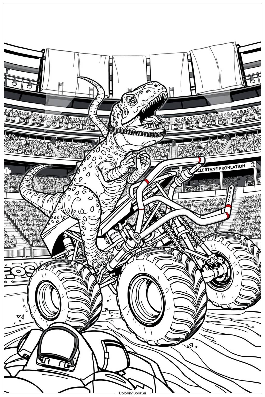  Monster Truck Dinosaur Action-2 Coloring Page 