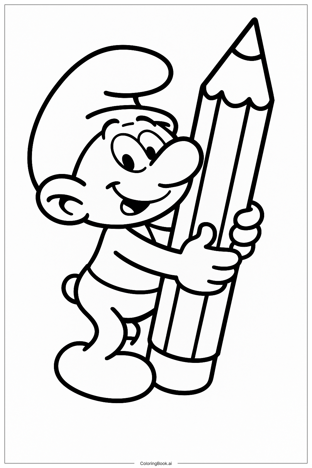  A Smurf Holding A Large Pencil Coloring Page 