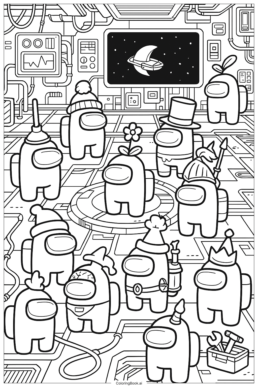  Many Among Us Characters In The Launchpad Coloring Page 
