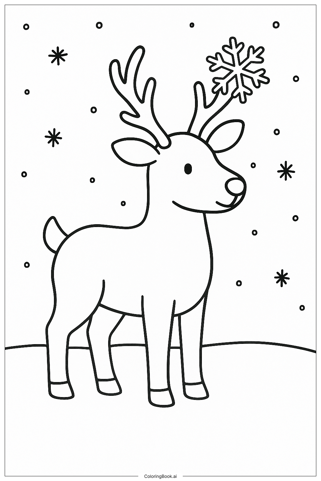  A Reindeer With A Snowflake On Its Antler Coloring Page 
