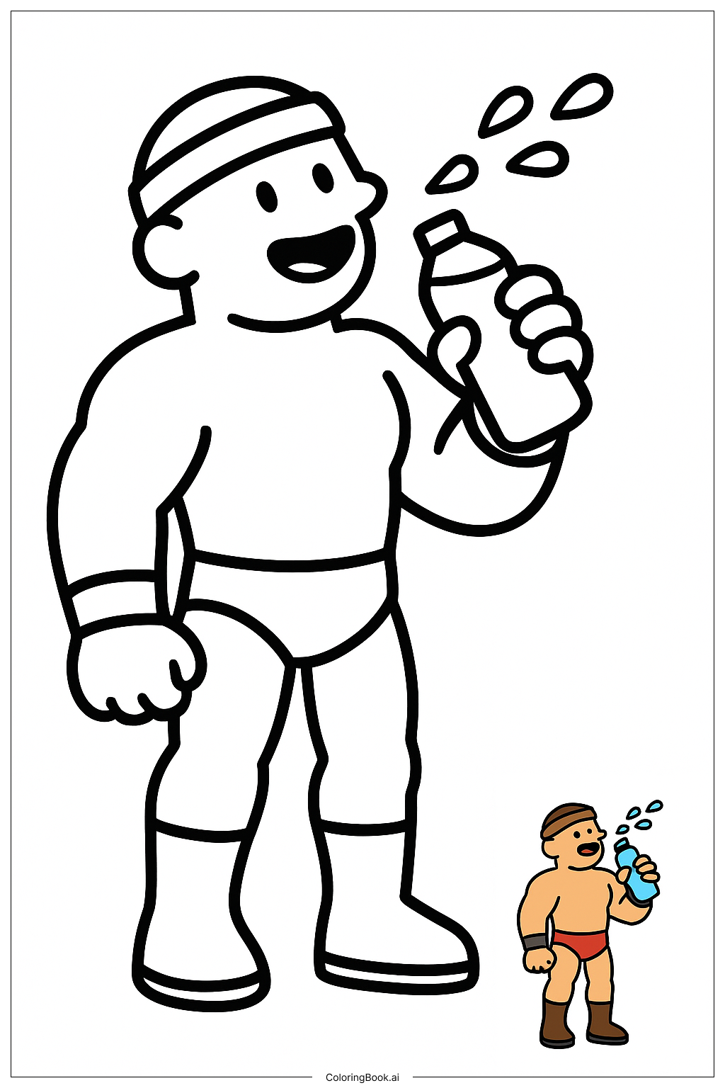  Página para colorear de Luchador de la WWE Bebiendo Agua 