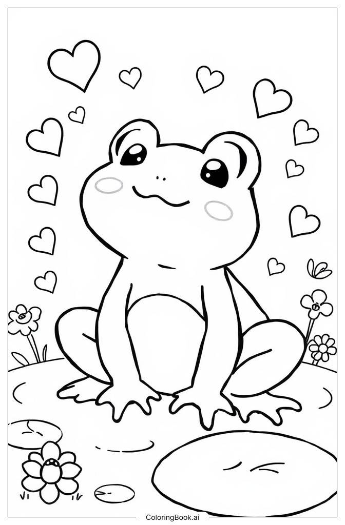  Page de coloriage Mignon Grenouille Kawaii 