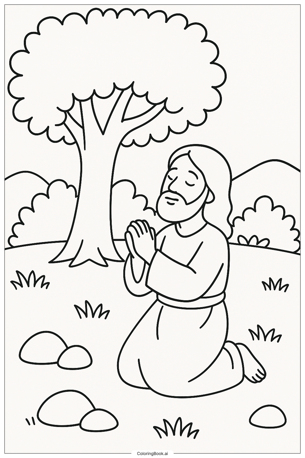  Página para colorear de Jesucristo Rezando en el Jardín 