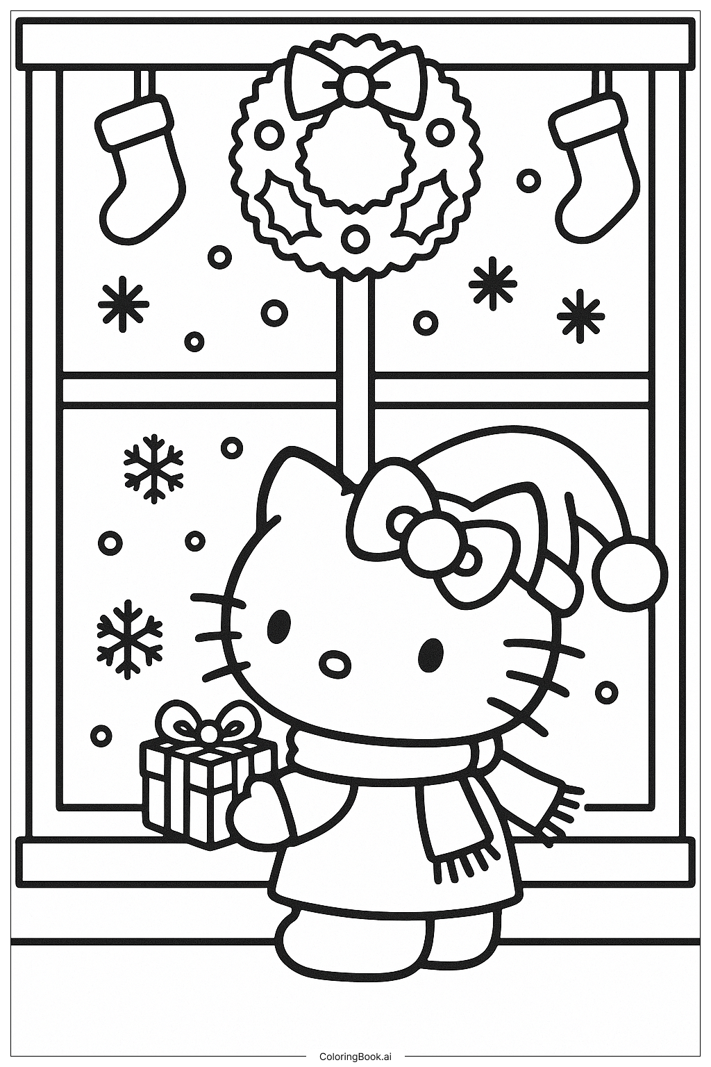  Hello Kitty Looking Out A Snowy Window Coloring Page 