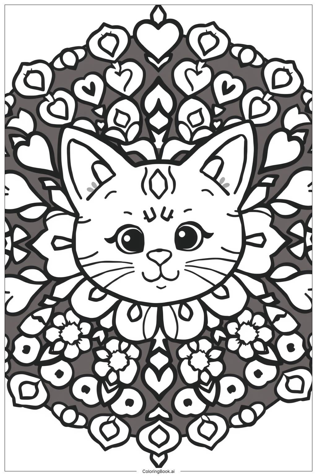  Página para colorir de Design de Mandala de Gato 