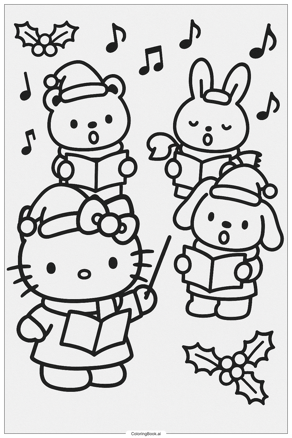  Hello Kitty Leading The Christmas Choir Coloring Page 