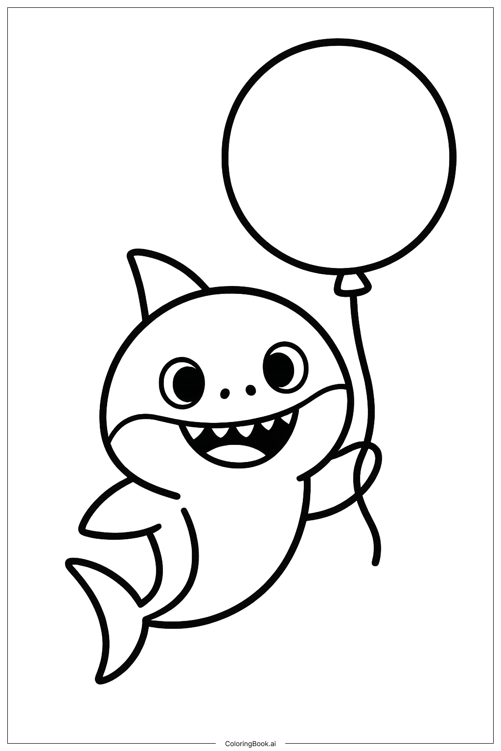  誕生日の風船を持ったベイビーシャークの塗り絵ページ 