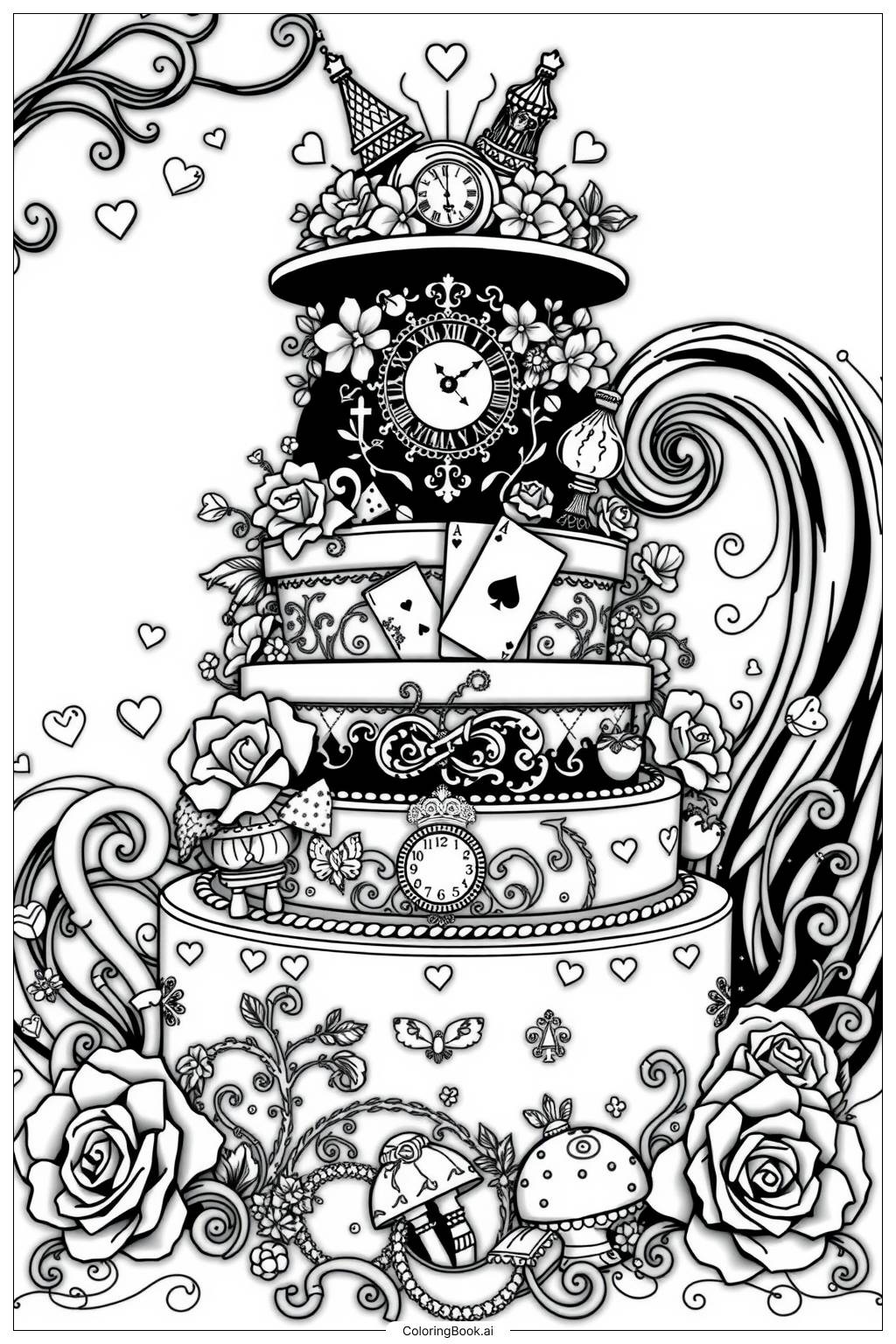  Wonderland Tea Party Cake Coloring Page 