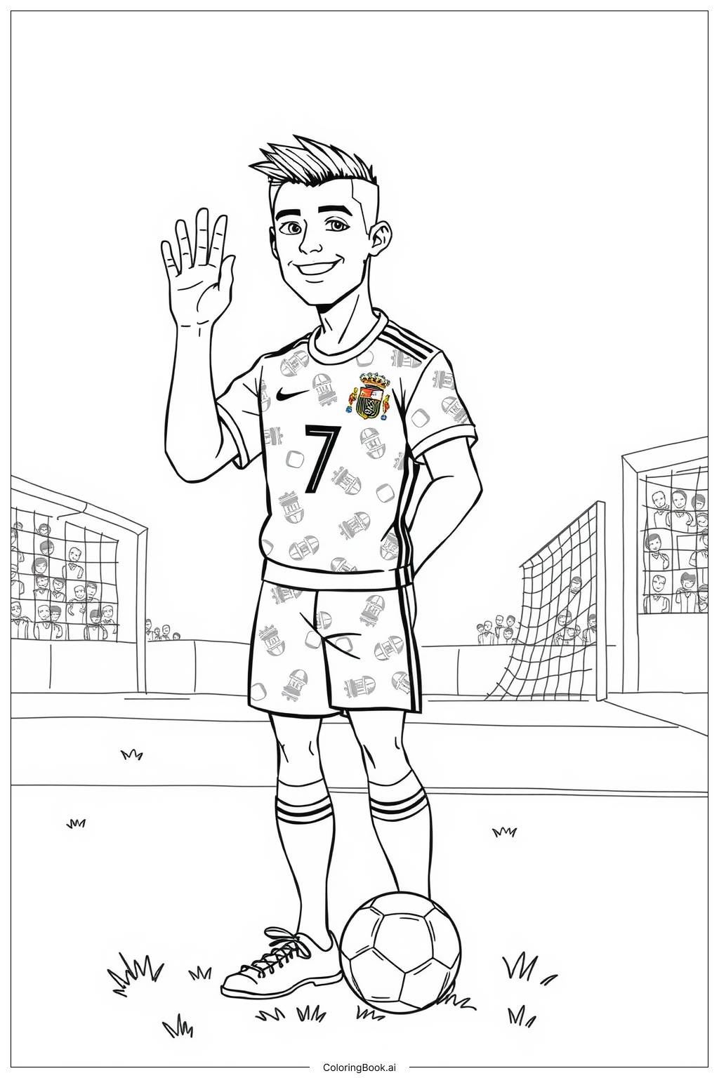  Ronaldo Smiling and Waving-2 Coloring Page 