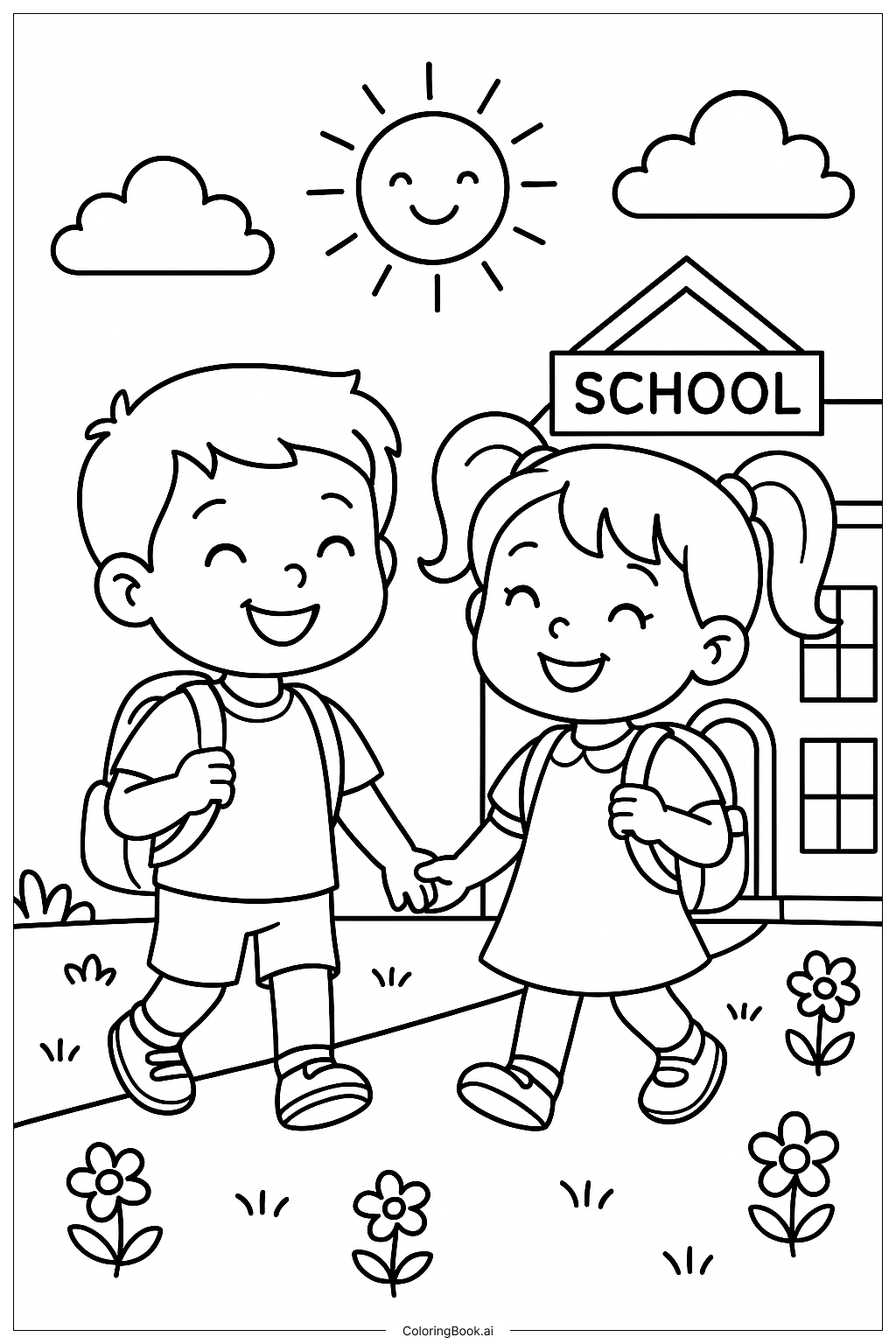  Página para colorir de Página para Colorir Fácil de Volta às Aulas no Jardim de Infância 