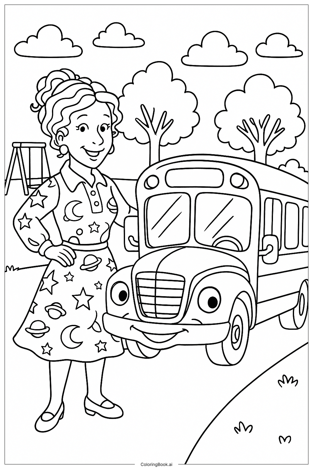  Frau Frizzle mit dem Zauberschulbus Ausmalseite 