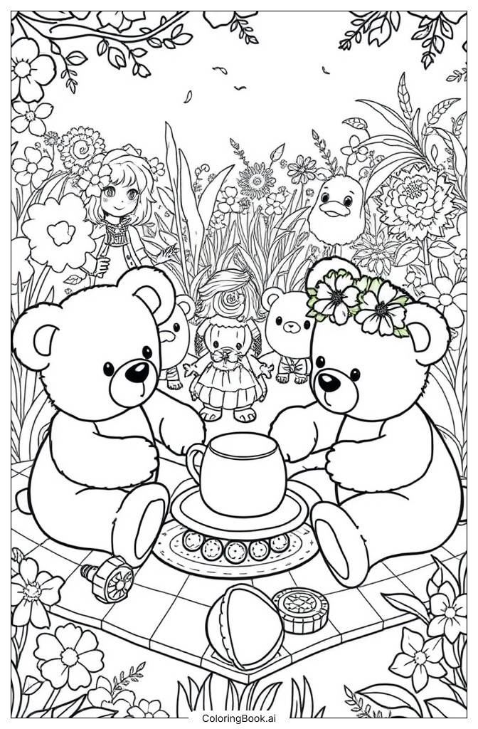  Teddy Bear Picnic Coloring Page 