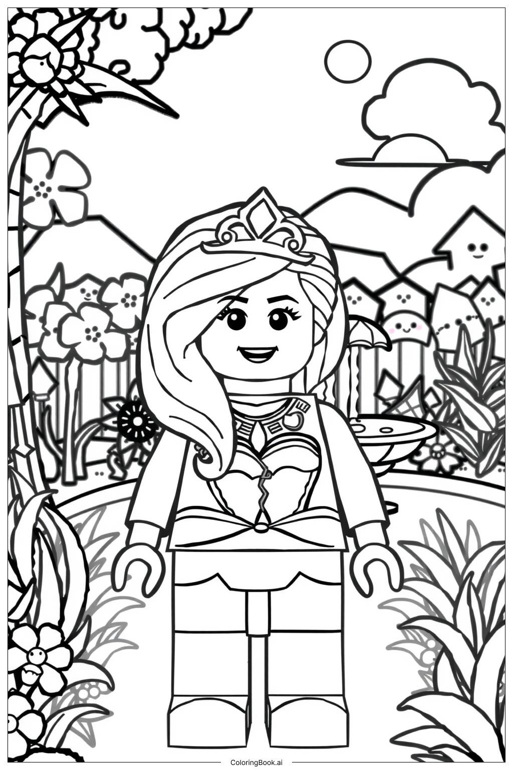  Lego Princess in a Magical Garden Coloring Page 