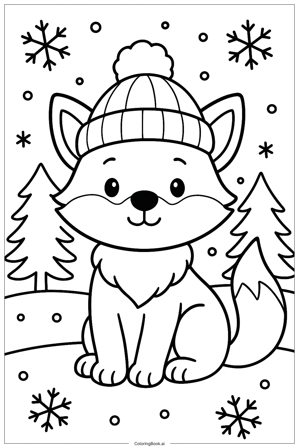 Página para colorear de Zorro con gorro de invierno