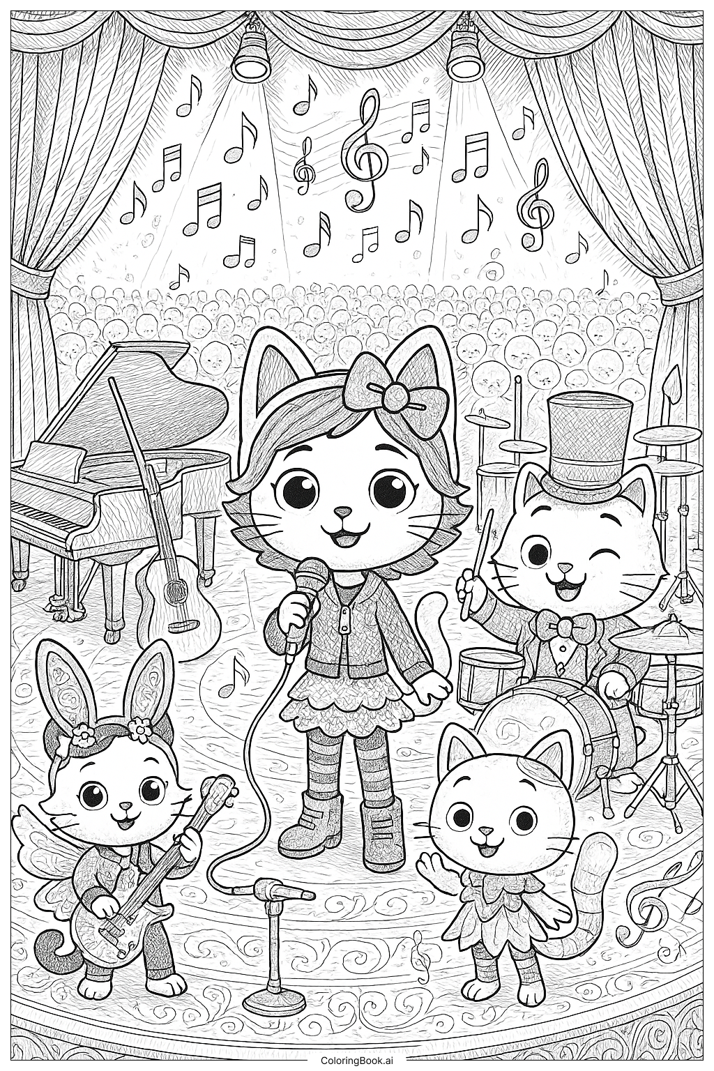  Gabby Cat And Friends On A Musical Stage Coloring Page 