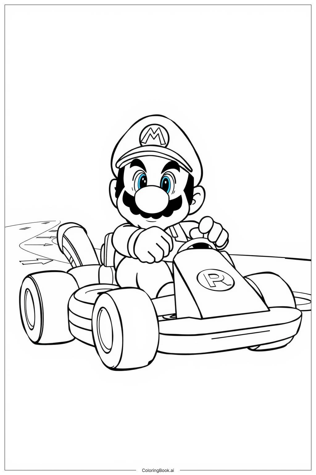  Mario Driving in Mario Kart Coloring Page 