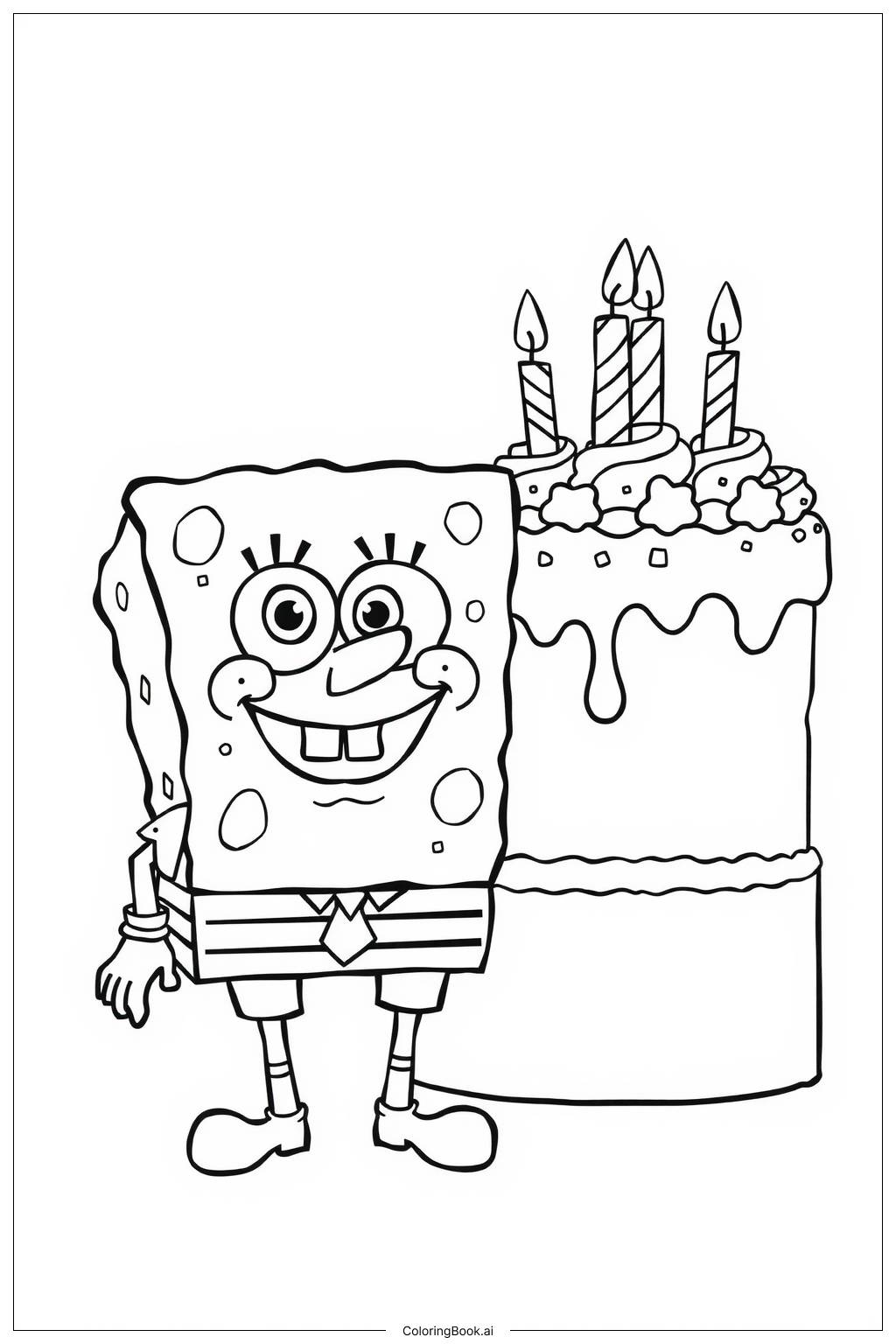  Página para colorir de Bolo de Aniversário do Spongebob 