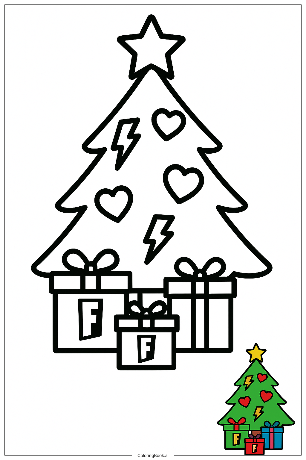  Fortnite Weihnachtsbaum mit Geschenken Ausmalseite 