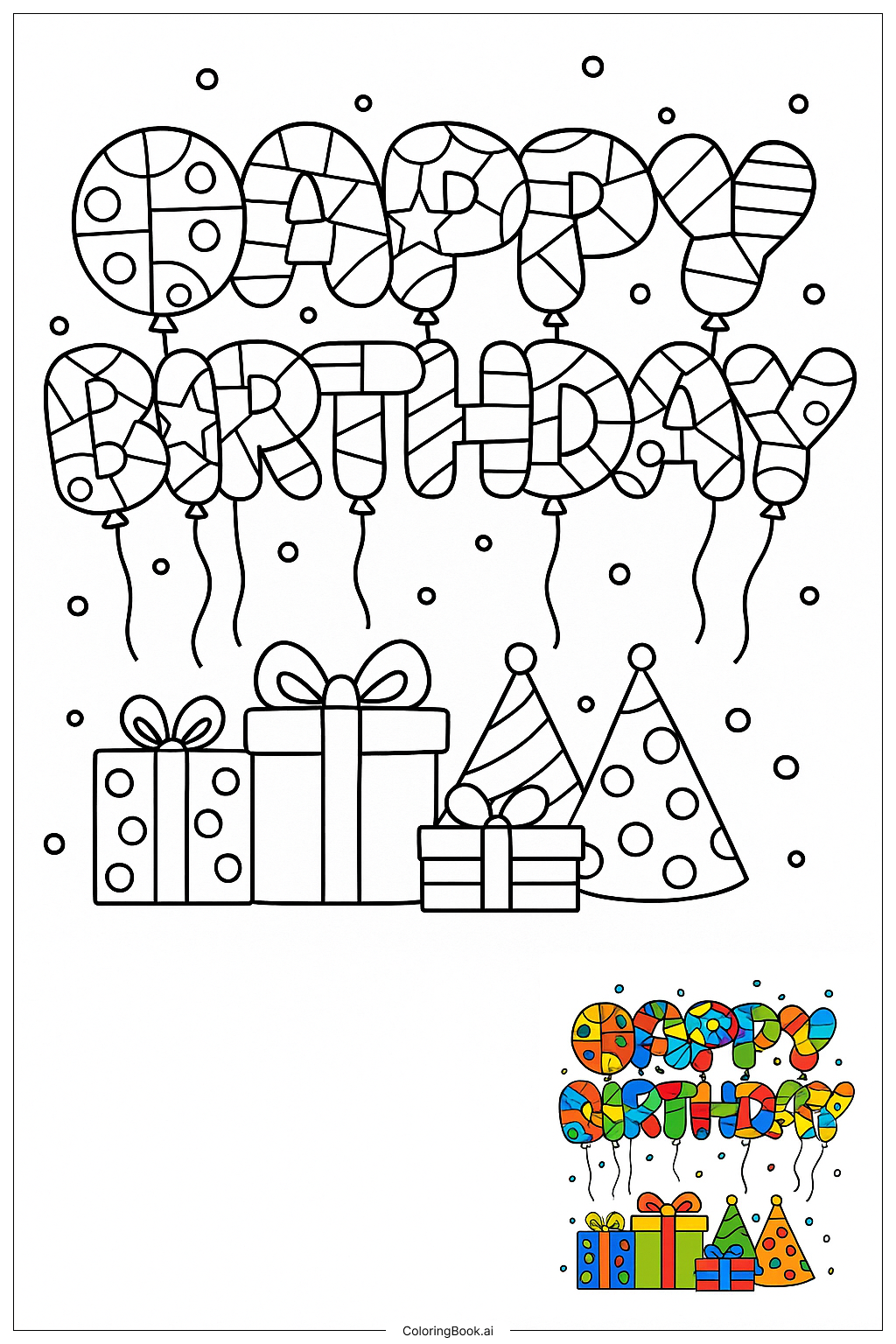  Happy Birthday Mosaic Balloons Coloring Page 