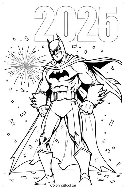  Página para colorir de Batman 2025 feliz ano novo-3 