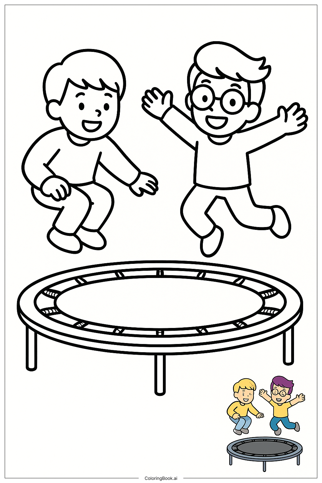  Lankybox Duo Jumping on Trampoline Coloring Page 