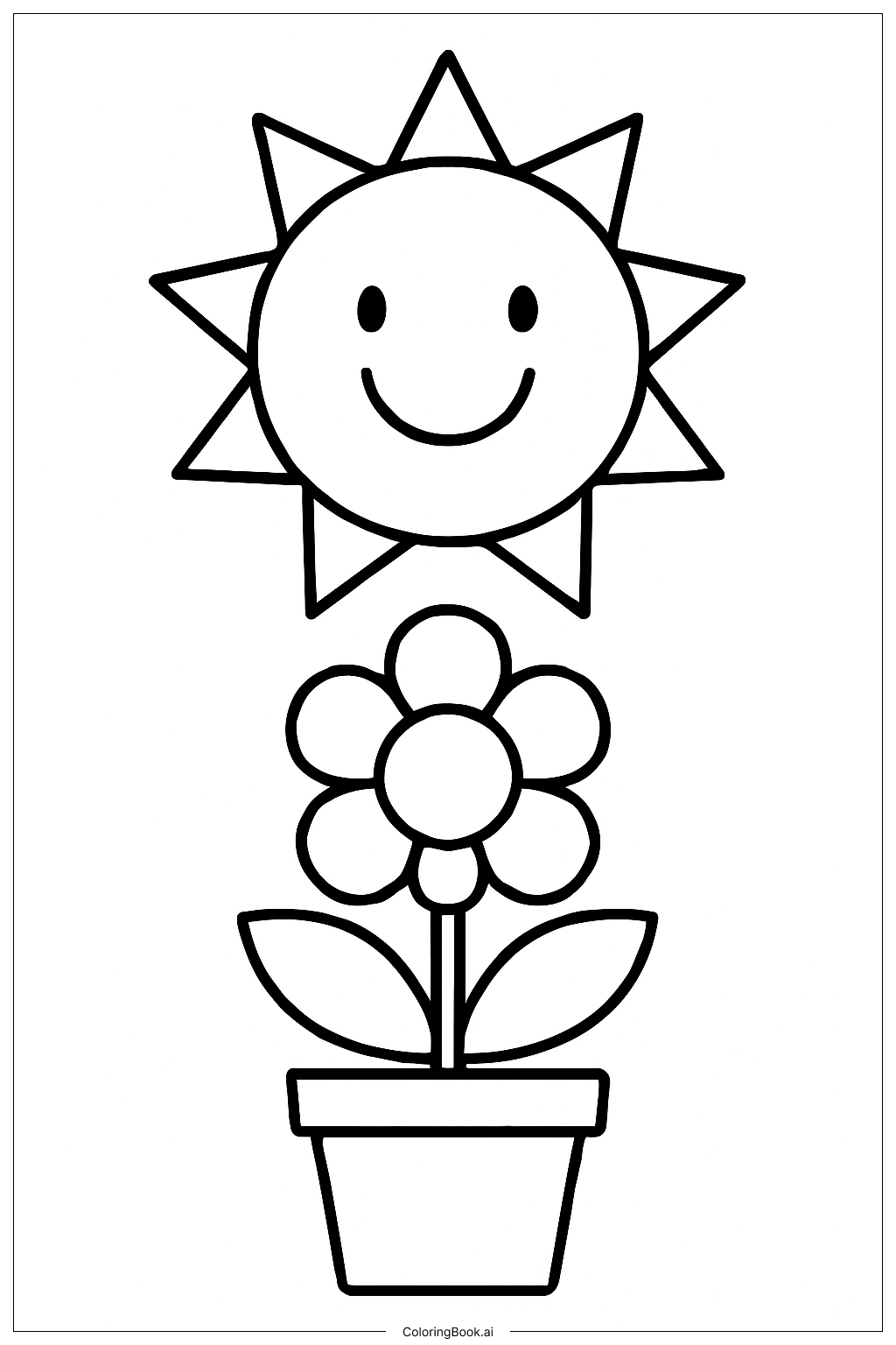  Página para colorir de Um Sol Feliz Sobre o Jardim 