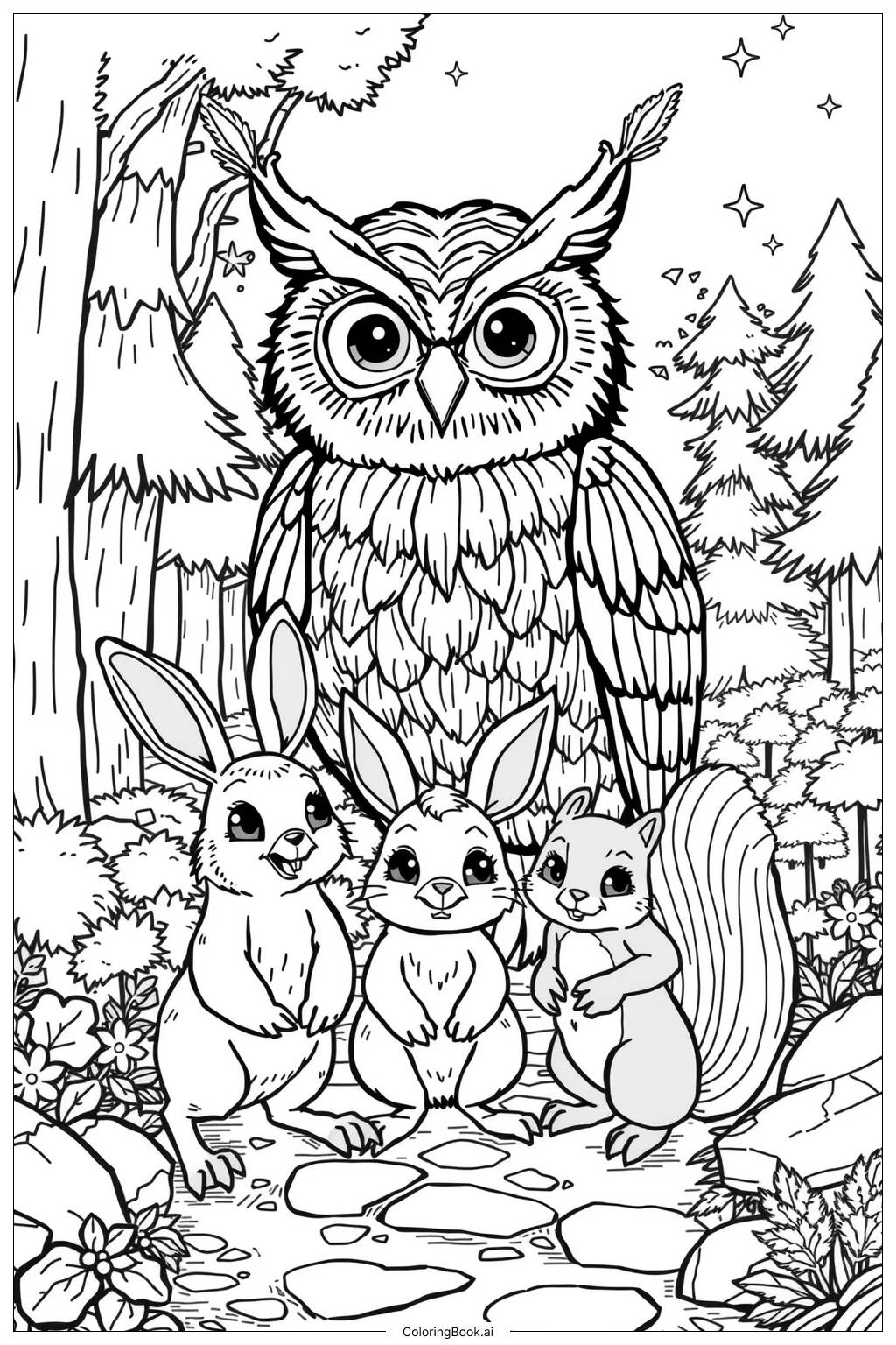  Owl and Friends Adventure-2 Coloring Page 