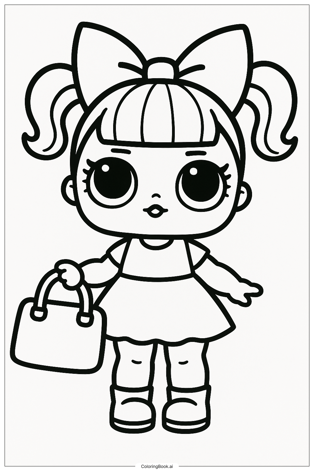 Página para colorir de Boneca Lol Com Uma Bolsa Simples