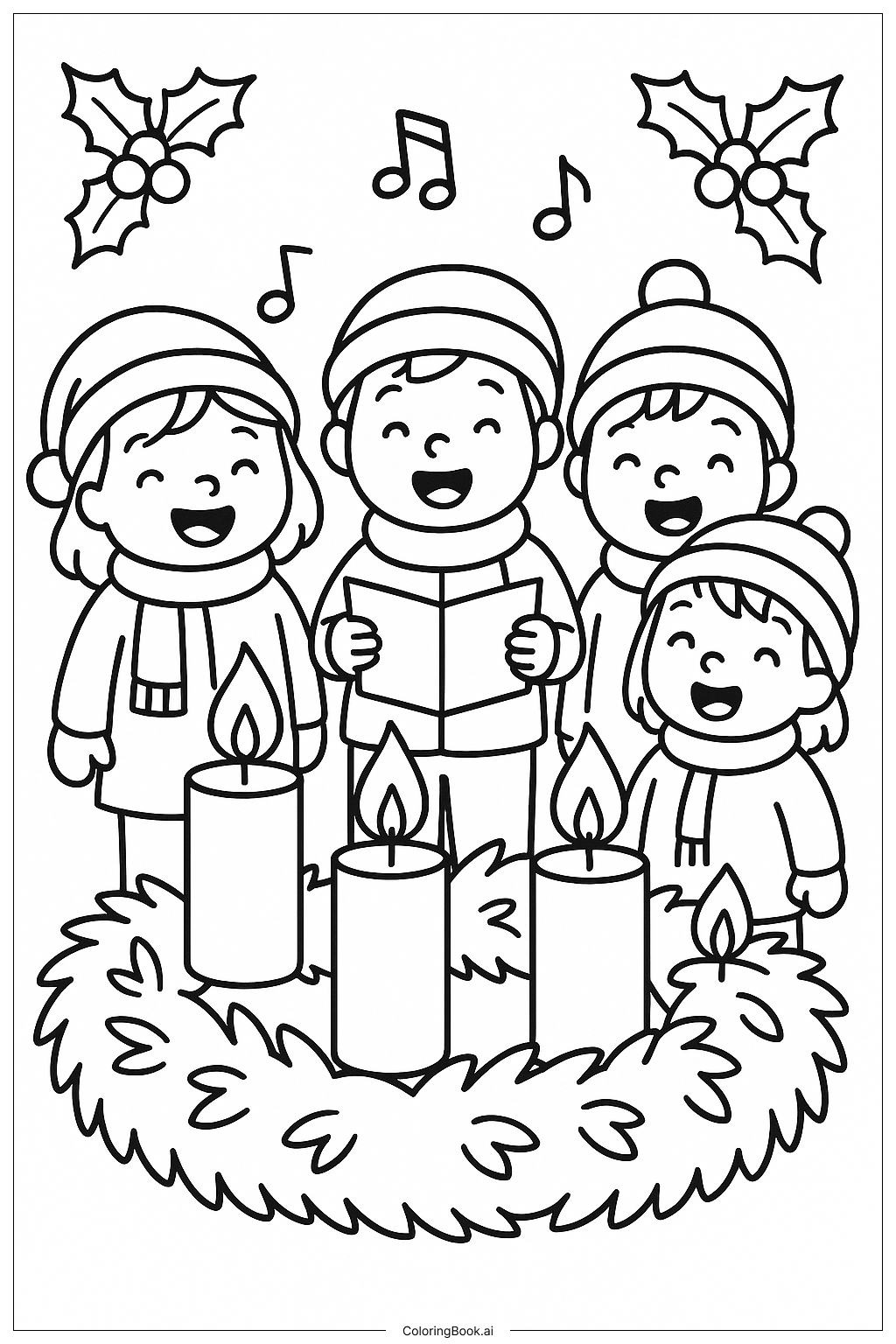  Advent Wreath with Carolers Singing Ausmalseite 