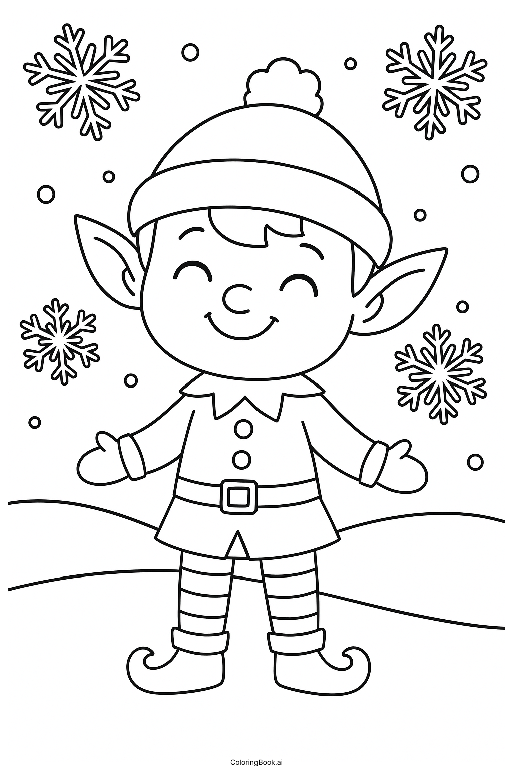 Página para colorear de Elfo con gorro de invierno