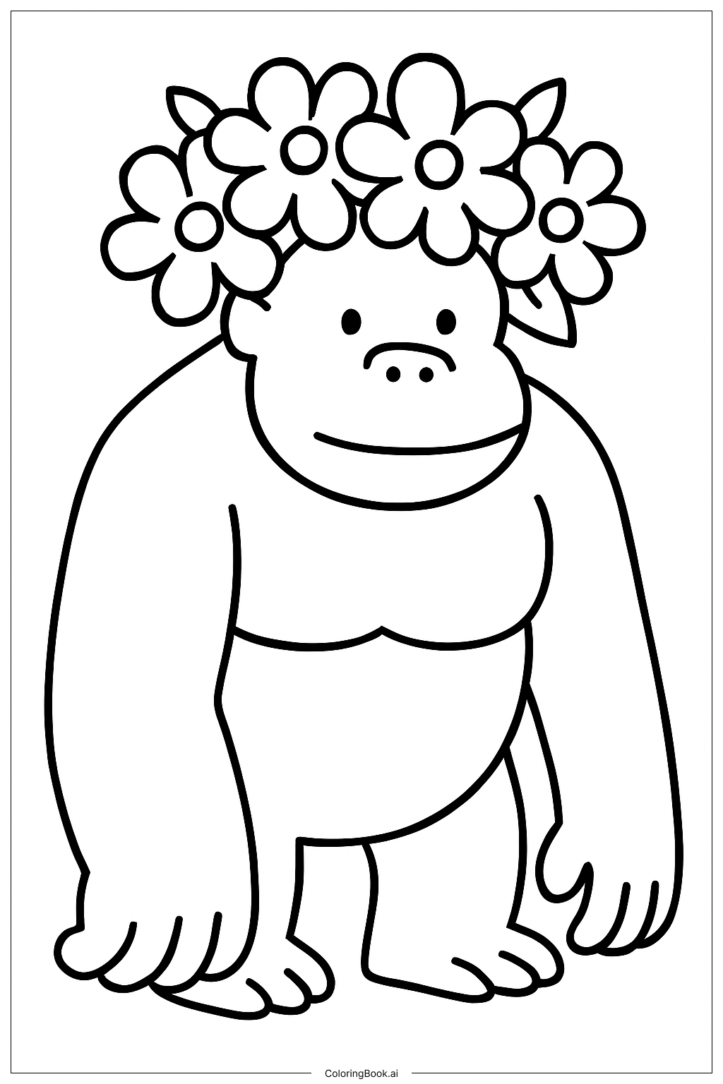  King Kong Wearing Flower Crown Coloring Page 