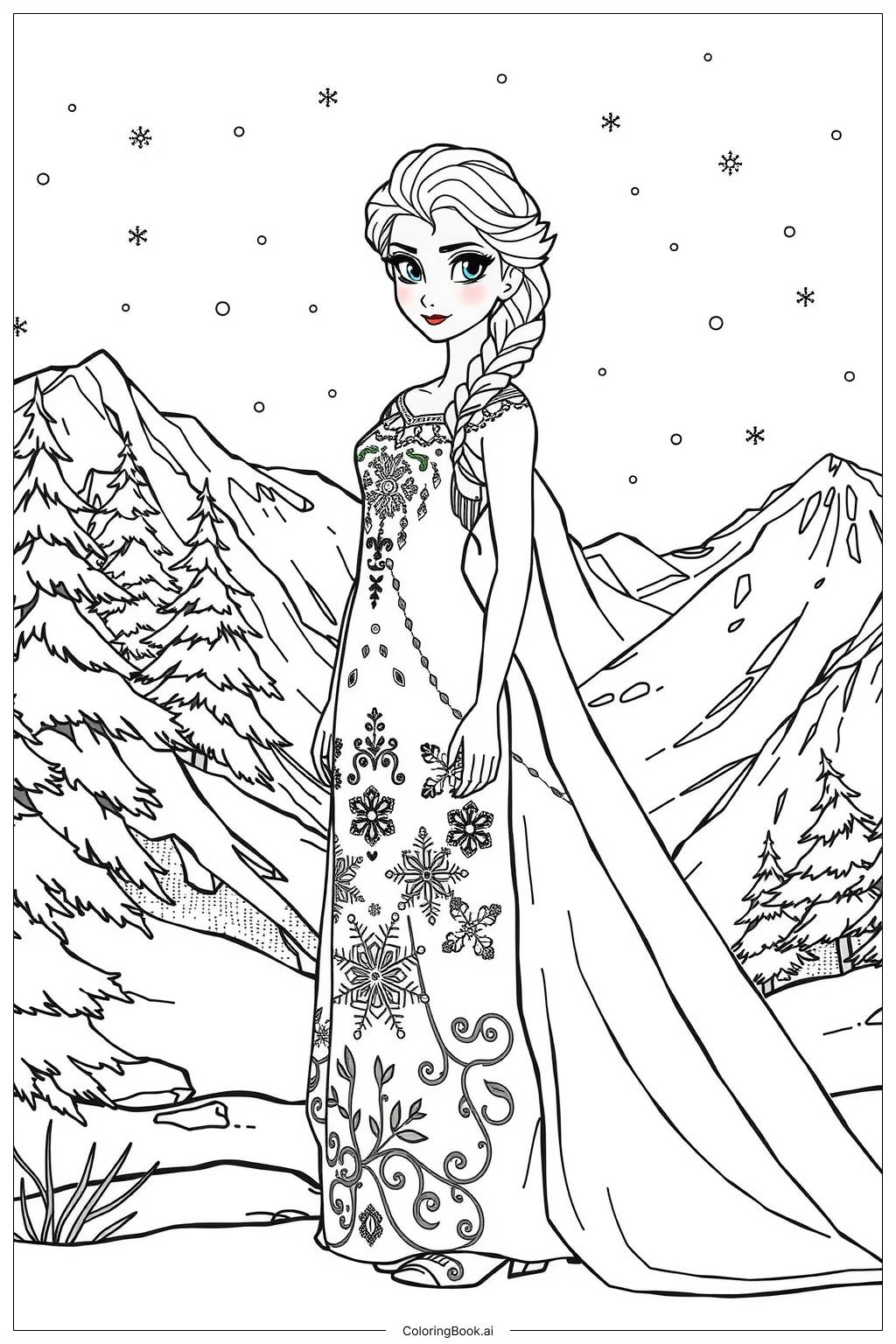  Elsa's Magical Hair in the Wind Coloring Page 