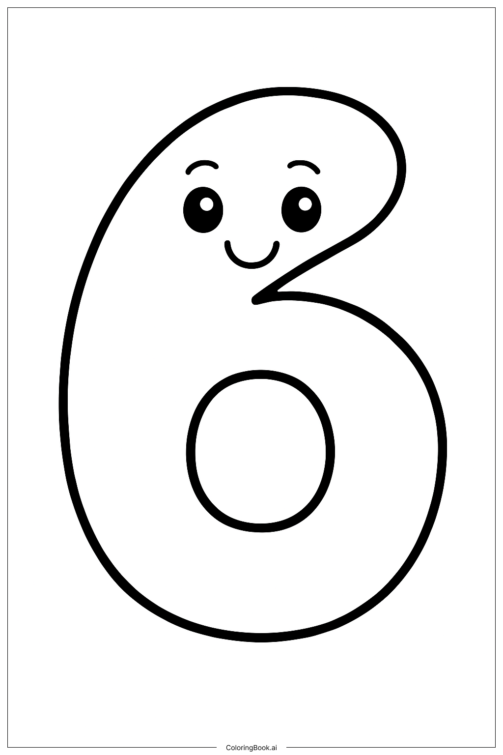  可爱卡通数字六填色页 