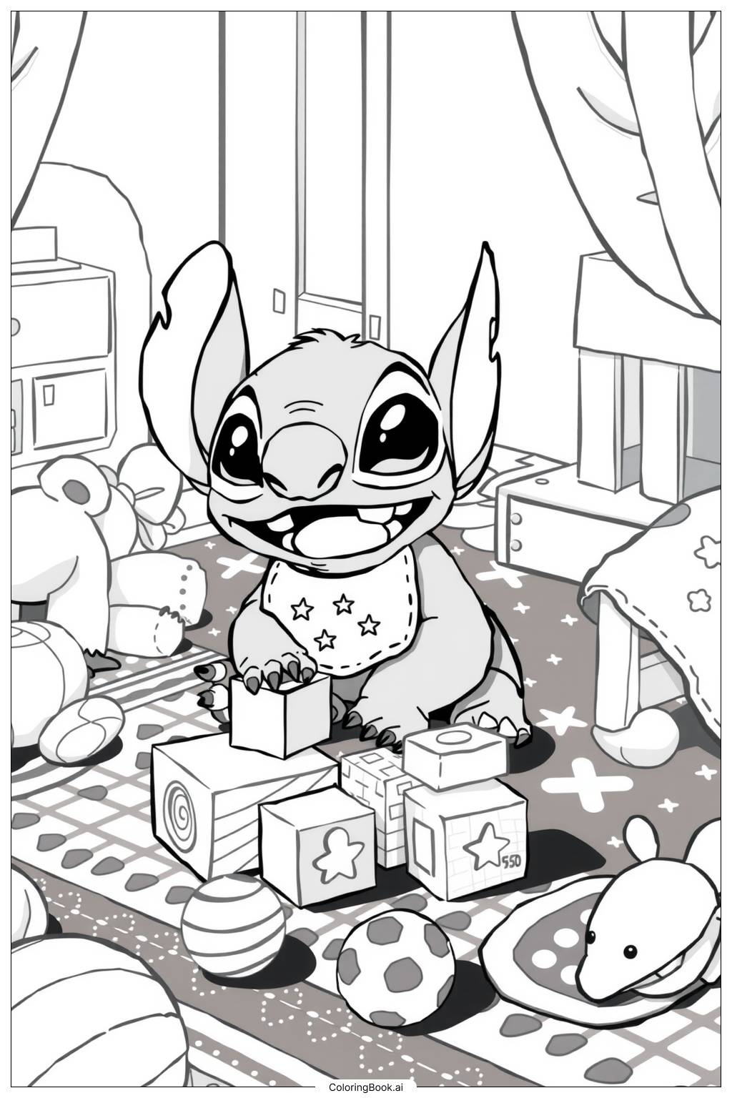  Page de coloriage Joli Bébé Stitch Jouant 