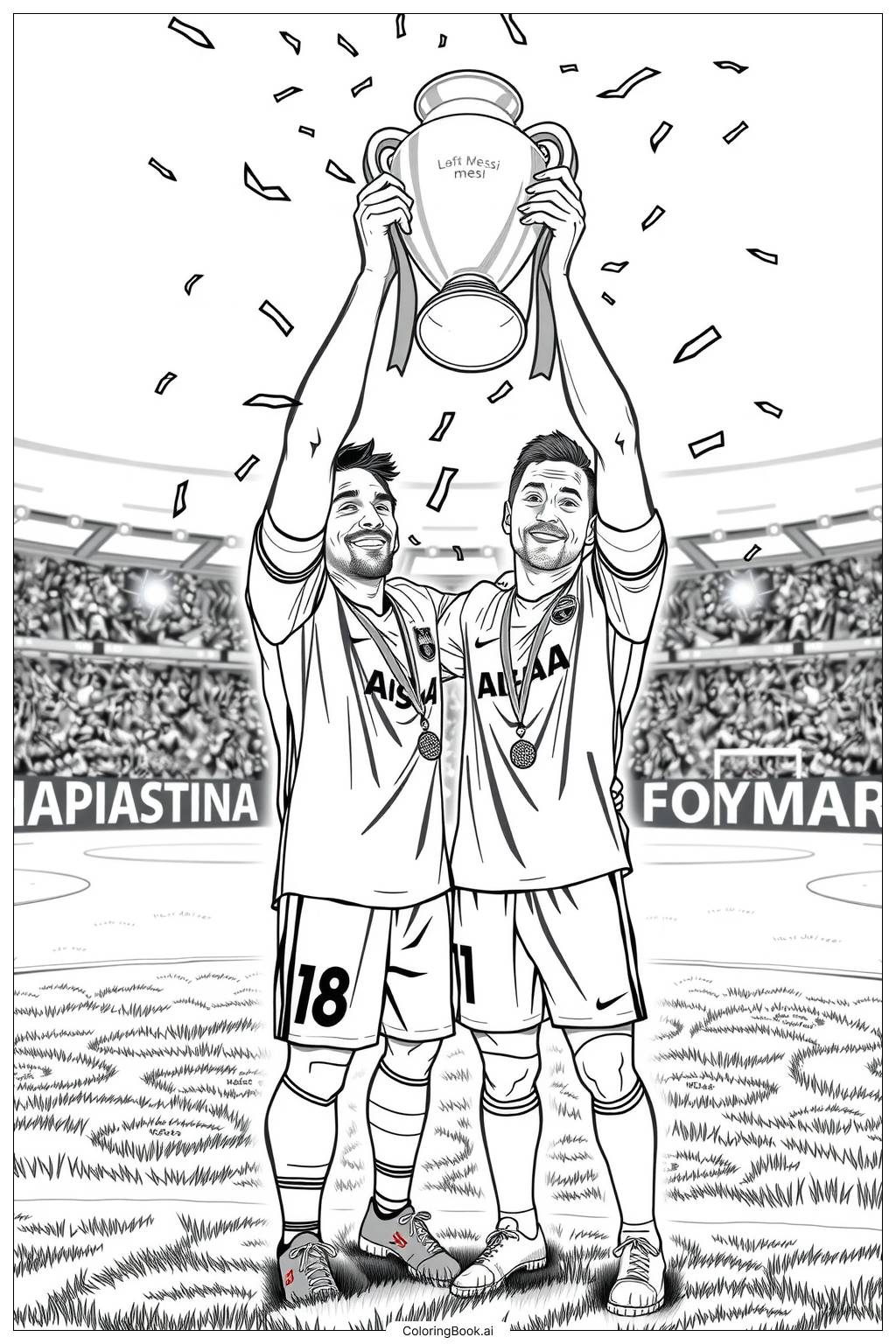  messi and neymar lifting a championship trophy-2 Coloring Page 