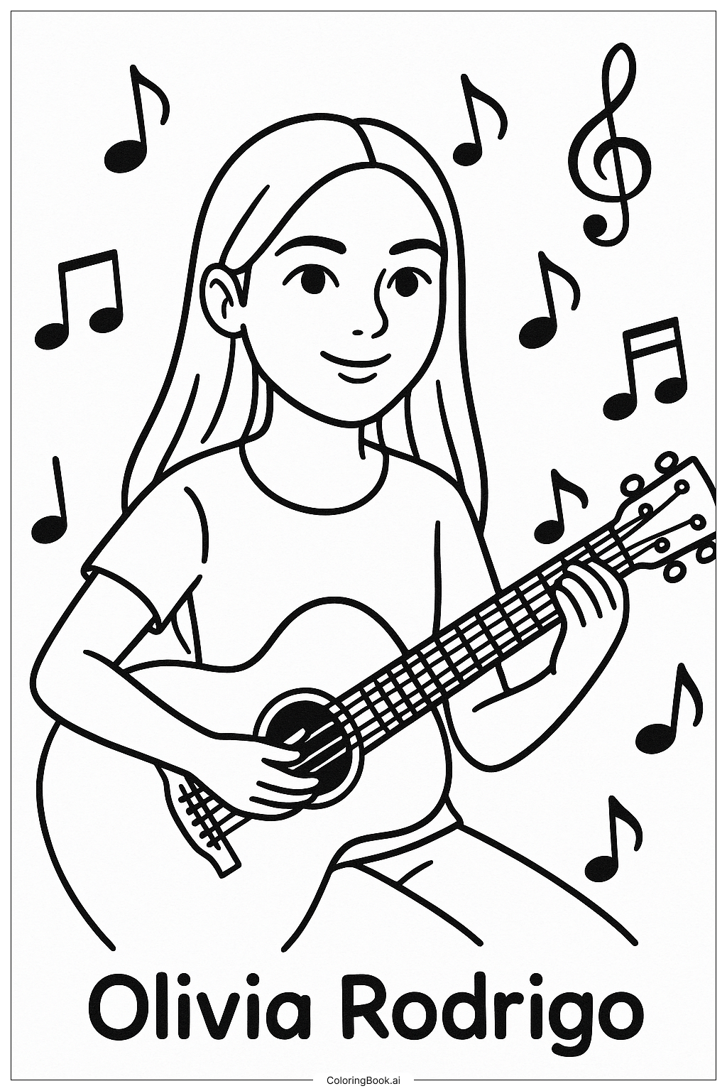  Olivia Rodrigo Playing An Acoustic Guitar Coloring Page 