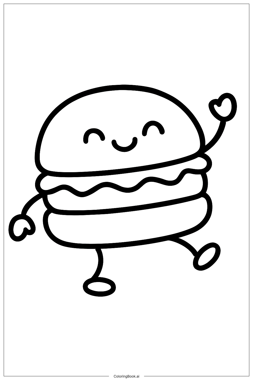  Page de coloriage Un Hamburger Qui Fait Une Petite Danse 