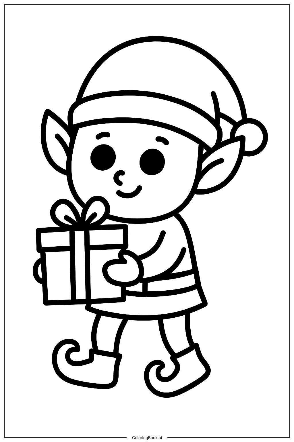  Página para colorir de Um Duende Desajeitado com um Presente 