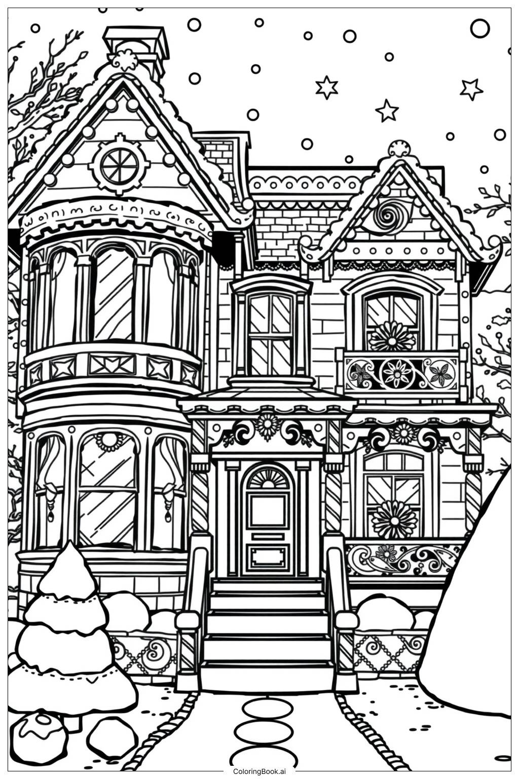  Victorian Style Gingerbread Mansion-2 Coloring Page 